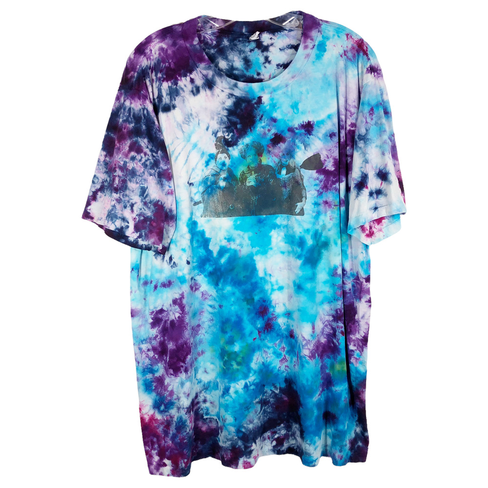 Hocus Pocus XXL Tee Shirt Handmade‎ Tie Dye Purple Blue Witches Graphic 1063